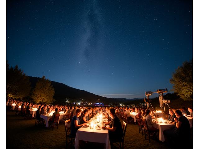 星空の下での屋外ダイニングイベント