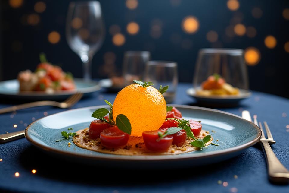 星空ディナーの特別な食卓のクローズアップ