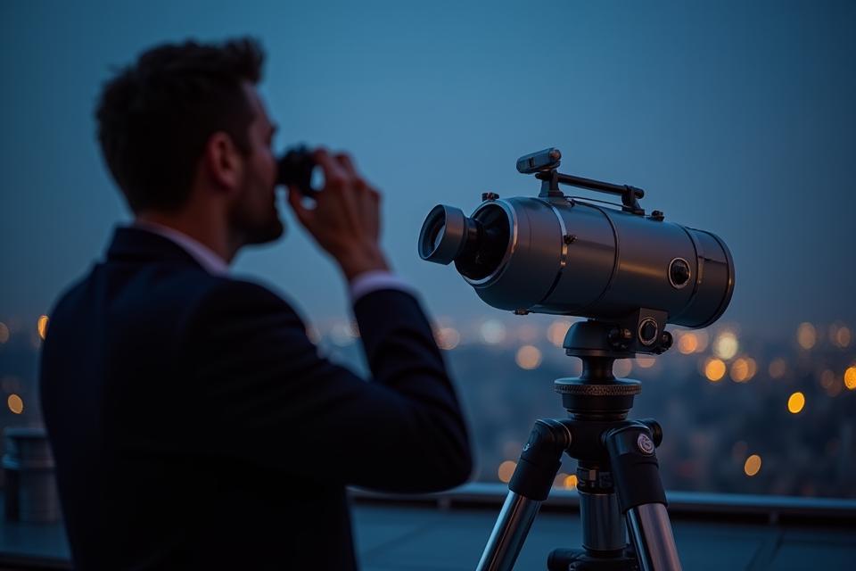 ゲストが天体望遠鏡を覗き込む様子