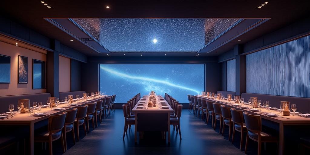 Tsuki Ryugu restaurant interior with celestial theme lighting